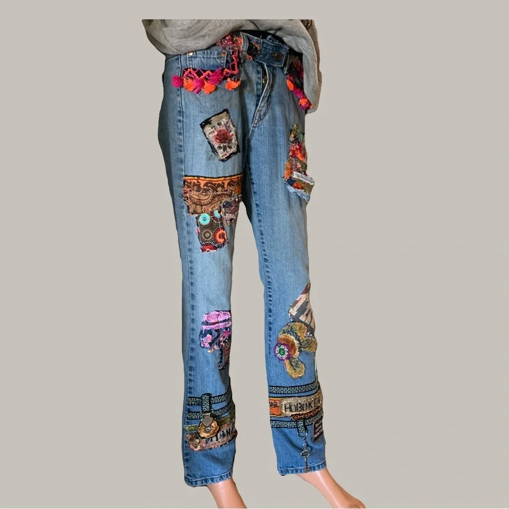 Artistic Patchwork Flare Jeans - Picture 2 of 15